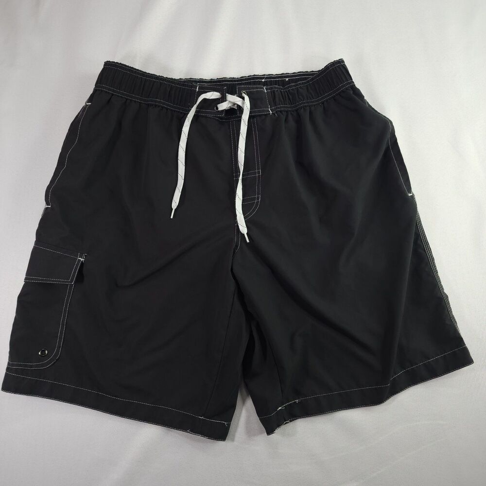 St. John's Bay Men's XL Black Swim Trunks Board Shorts Cargo Pocket Lined